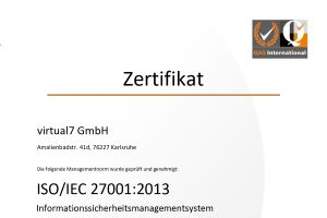 Zertifikat ISO/IEC 27001:2013 Ausschnitt