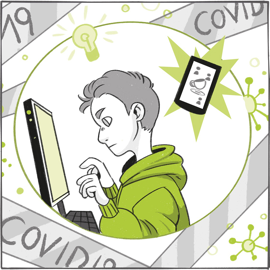 Felix am Computer in der Covid 19 Pandemie